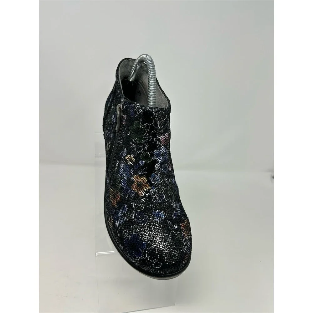 Alegria Hannah Womens Ankle Booties Black Floral Side Zip Block Heel Size 38